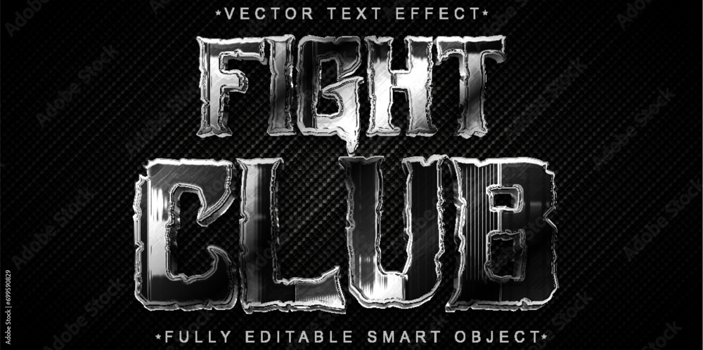 Poster dark silver shiny fight club vector fully editable smart object text effect