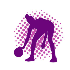 Silhouette of a female basketball player in action pose. Silhouette of a sporty woman doing basket ball sport.