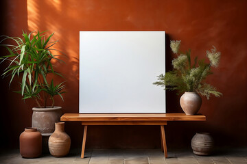 White canvas on an easel in the interior. Mockup for image.
