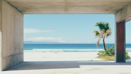 Photo of a house in a heavenly corner of the earth. Beach on the ocean.
