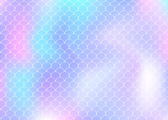 Gradient mermaid background with holographic scales.