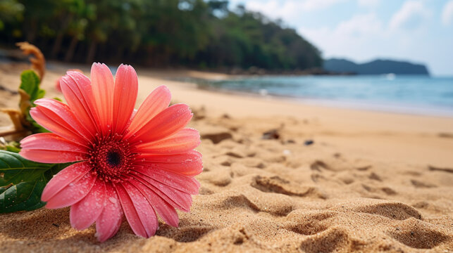 pink flower on the beach HD 8K wallpaper Stock Photographic Image 