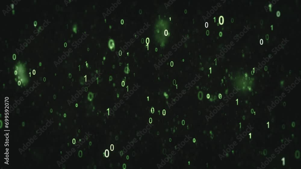 Poster 3d digital binary code data background/ 4k animation of an abstract binary data code digits and numb