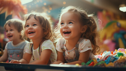 Photo of happy and smiling children in kindergarten.
