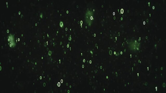 3d Digital Binary Code Data Background/ 4k animation of an abstract binary data code digits and numbers with depth of field and blur effects