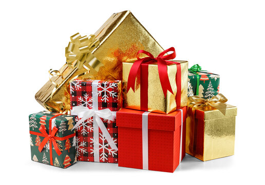 Group of Christmas and New year gift boxes isolated on white background