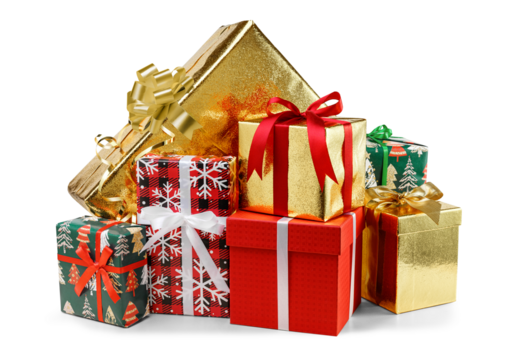 Group of Christmas and New year gift boxes isolated on white background