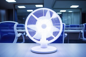 A compact table fan in a room.