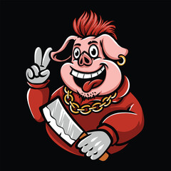 pig character holding knife vector