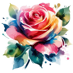 Vibrant Watercolor Rose with Transparent Background for Elegant Designs, Watercolor Rose, Transparent Floral, Elegant Flower Art