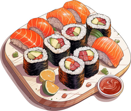 Japanese futomaki and sushi