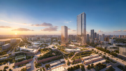 Obraz premium Modern metropolis, city skyline, urban buildings, green city