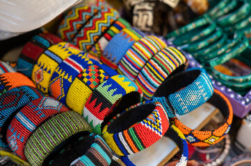 Assortment of colorful African art and craft