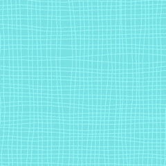 Hand drawn blue white plaid pattern. Check, square doodle background. Line art freehand grid. Crossing white stripes brush stroke. Notebook Texture. Abstract Psychedelic print with Wavy Doodle Stripes