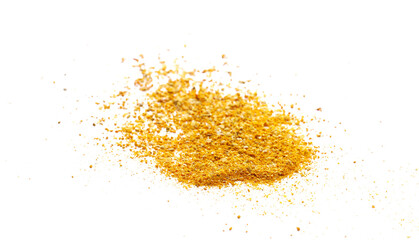 Minced curry pile, turmeric, fenugreek, mustard, coriander, paprika, pepper and cumin isolated on white, side view
 - obrazy, fototapety, plakaty