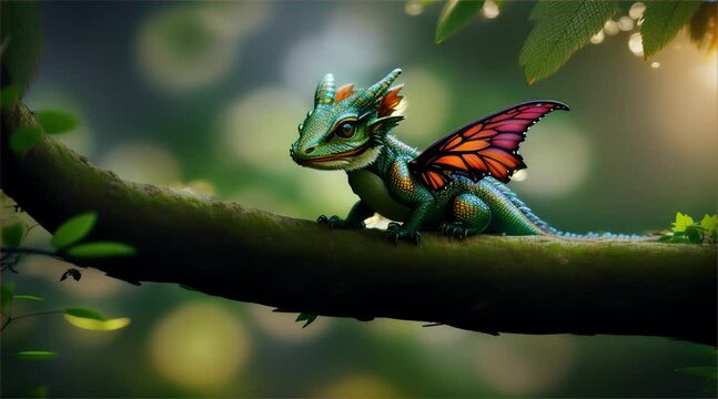 木の上の赤ちゃんドラゴン｜baby dragon on the tree Generative AI