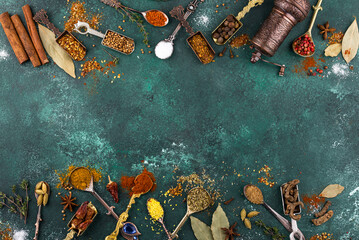 Assortment of different Indian spices and herbs