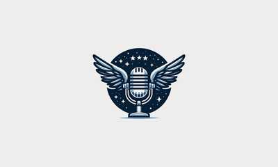microphone with wings vector logo design