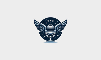Obraz premium microphone with wings vector logo design