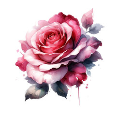 Vibrant Watercolor Rose with Transparent Background for Elegant Designs, Watercolor Rose, Transparent Floral, Elegant Flower Art