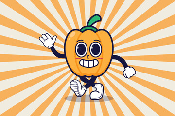 Retro pumpkin mascot character design with happy face. Vector illustration