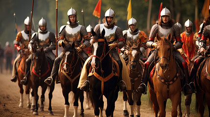 Carnival Knights and Princesses: A group of knights and princesses participating in a carnival tournament
