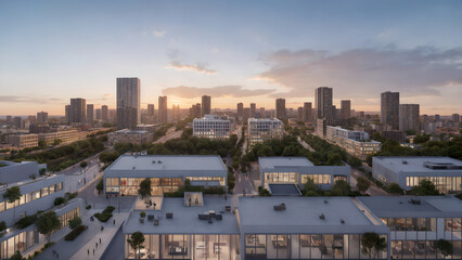 Modern metropolis, city skyline, urban buildings, green city