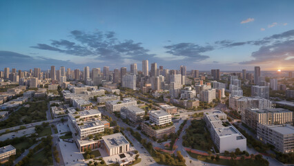 Fototapeta premium Modern metropolis, city skyline, urban buildings, green city