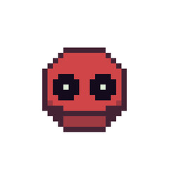 Obraz premium Creepy scary red face, pixel art icon, demonic head cartoon character. 8-bit. Flat style. Isolated abstract vector illustration.