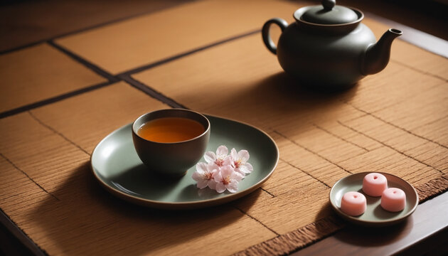 a set of tea pot under sakura 