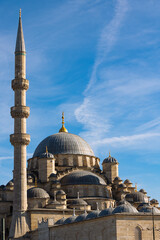 Fototapeta na wymiar Islamic vertical background photo. Eminonu New Mosque or Yeni Cami