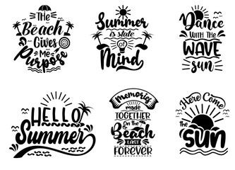 Beach Quote Element Design. handwritten calligraphy quotes, phrase and words. motivational and inspirational quotes, summer and beach concept.  great set collection Black vector illustration V3. - obrazy, fototapety, plakaty