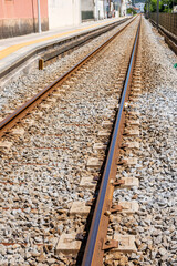 Fototapeta premium detail of rails of a railway line in Portugal