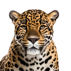 Wild Jaguar Close-Up, Jungle Beast Image, Untamed Creature, Half Body, Isolated on Transparent Background, PNG