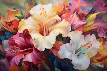 Fotobehang Oil-painted colorful floral wallpapers © Nina