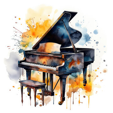 watercolor piano clipart, Generative Ai