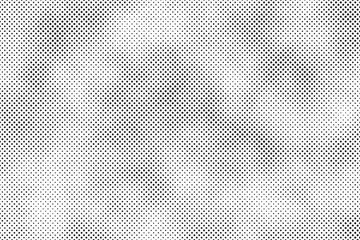 Radial halftone dots background. Spotted and dotted stains gradient background. Comic texture with fading effect. Black and white rough gritty wallpaper. Grunge monochrome geometric backdrop. 