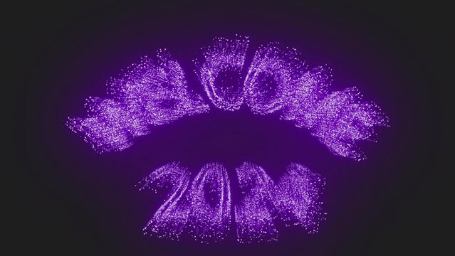 New year's eve fireworks celebration Welcome 2024 abstract blur of real purple shining fireworks with bokeh lights in the night sky. glowing fireworks show.