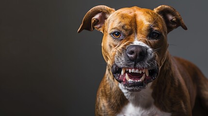 Angry dog snarling at the camera. Aggressive dog shows dangerous teeth. Generative AI - obrazy, fototapety, plakaty