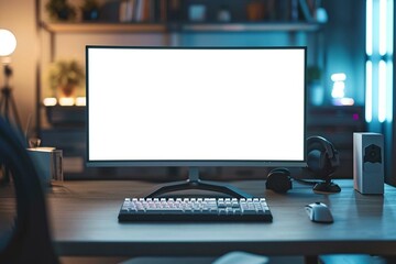a computer monitor sitting on top of a wooden desk