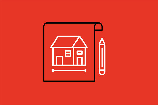 house drawing and pencil illustration in flat style design. Vector illustration.	