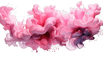 A pink and white substance is in the air on transparent background.