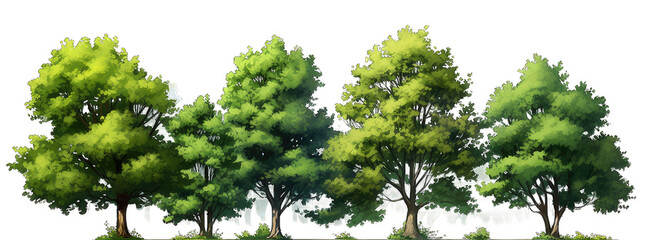 a group of trees with Green leaves transparent  PNG