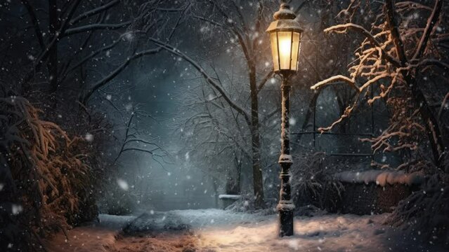 lantern in the park: Illuminated Snowy Trail