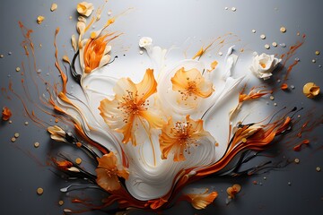 Wedding, engagement or celebration invitation card abstract background with orange and black paint splashes. 