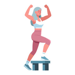 Elderly woman working out flat design vector illustration.