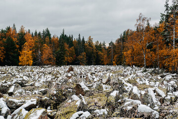 the world's largest stone river in Taganay National Park in autumn