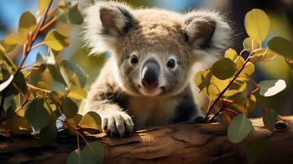 A close-up of a koala perched. AI generate illustration
