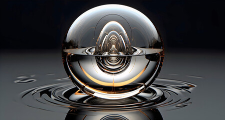 rotating crystal globe on fluid , ai generated. - obrazy, fototapety, plakaty
