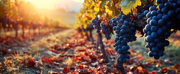 Vineyards Sunset Autumn Harvest Ripe Grapes, Background Images And Pictures  - obrazy, fototapety, plakaty